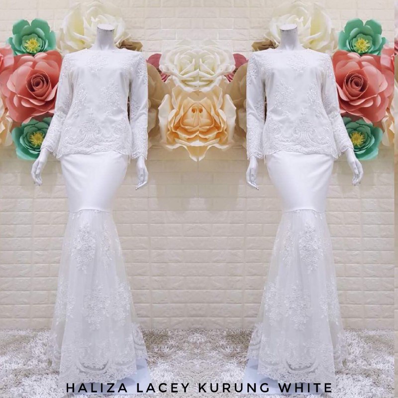 1112 Haliza Lacey Kurung White